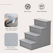 PawHut 4 Step Wooden Dog Steps Pet Stairs For Dogs, Cat Ladder For Bed Couch With Non-Slip Carpet 40 X 59 X 54.2 Cm, Grey