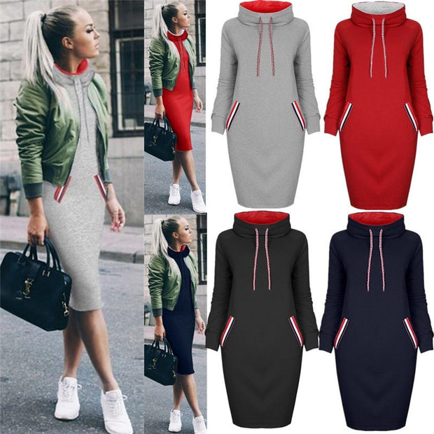 Ladies Winter Hooded Dresses Women Dress