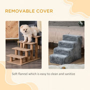 PawHut Four-Step Dog Stairs, With Washable Plush Cover, For High Bed Sofa, Dog Stairs For Small Dog And Cat - Light Grey