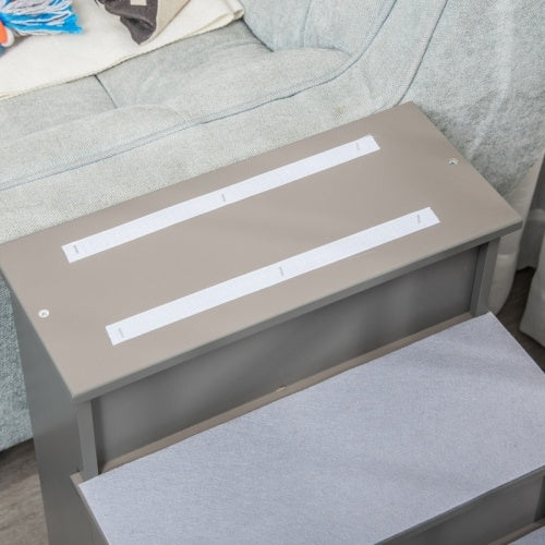PawHut 4 Step Wooden Dog Steps Pet Stairs For Dogs, Cat Ladder For Bed Couch With Non-Slip Carpet 40 X 59 X 54.2 Cm, Grey