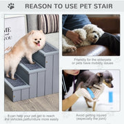 PawHut 3 Step Wooden Dog Steps Pet Stairs For Dogs, Cat Ladder For Bed Couch With Storage Grey