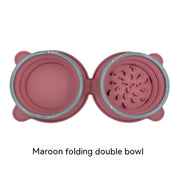 Portable Silicone Double Dog Food Bowls Foldable Non-Slip Cat Bowl Pet Travel Anti-Choking Feeding Bowl Outdoor