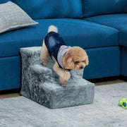 PawHut Three-Step Dog Stairs, With Washable Plush Cover, For High Bed Sofa, Dog Stairs For Small Dog And Cat - Light Grey
