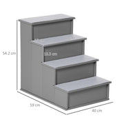 PawHut 4 Step Wooden Dog Steps Pet Stairs For Dogs, Cat Ladder For Bed Couch With Non-Slip Carpet 40 X 59 X 54.2 Cm, Grey