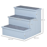 PawHut 3 Step Wooden Dog Steps Pet Stairs For Dogs, Cat Ladder For Bed Couch With Storage Grey