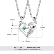 2 Pcs/ Set Merge Heart Shape Name Necklace Personalized Birthstone Silver Color Necklaces & Pendants Valentines Day Gift for Her