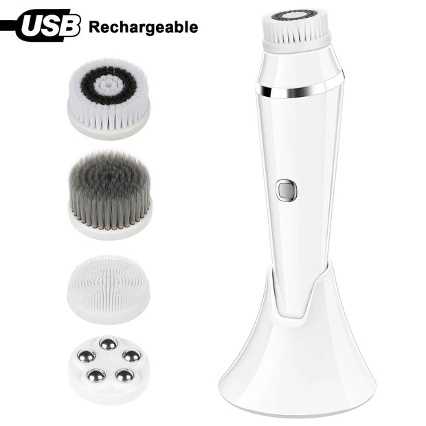 Facial Cleansing Brush Rechargeable Electric Spin Face Brush Waterproof Face Scrubber Massager with 4 Brush Heads Facial Machine