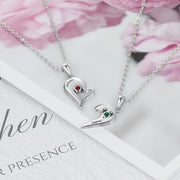 2 Pcs/ Set Merge Heart Shape Name Necklace Personalized Birthstone Silver Color Necklaces & Pendants Valentines Day Gift for Her