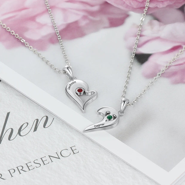 2 Pcs/ Set Merge Heart Shape Name Necklace Personalized Birthstone Silver Color Necklaces & Pendants Valentines Day Gift for Her