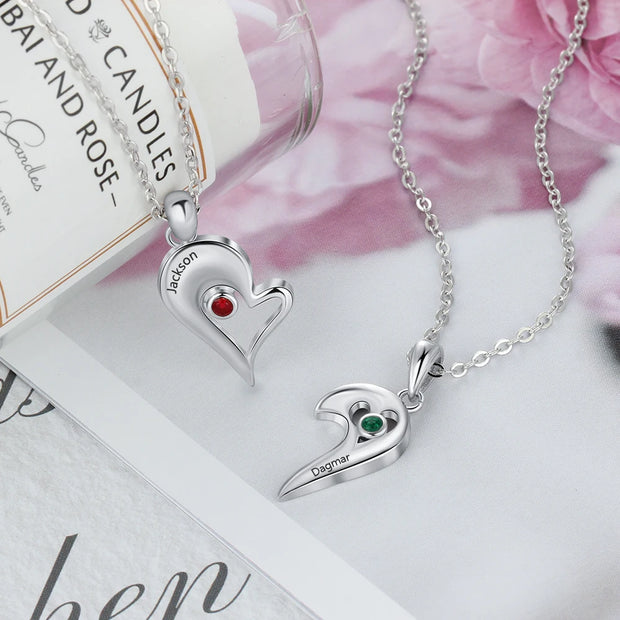 2 Pcs/ Set Merge Heart Shape Name Necklace Personalized Birthstone Silver Color Necklaces & Pendants Valentines Day Gift for Her