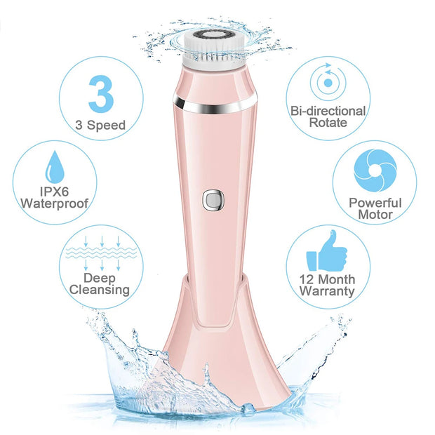 Facial Cleansing Brush Rechargeable Electric Spin Face Brush Waterproof Face Scrubber Massager with 4 Brush Heads Facial Machine