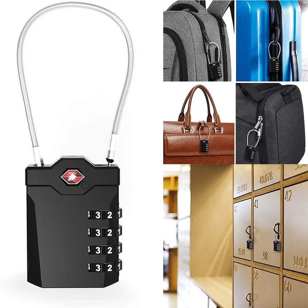 Anti-Theft Cable Luggage Lock Small Padlock Customs Code Lock Padlock with Steel Cable TSA Customs Lock Smart Combination Lock