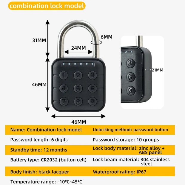 Smart Padlock Fingerprint Lock Waterproof IP67 USB Charge Quick Identification Unlock Finger Print Sensor High Quality Pad Locks