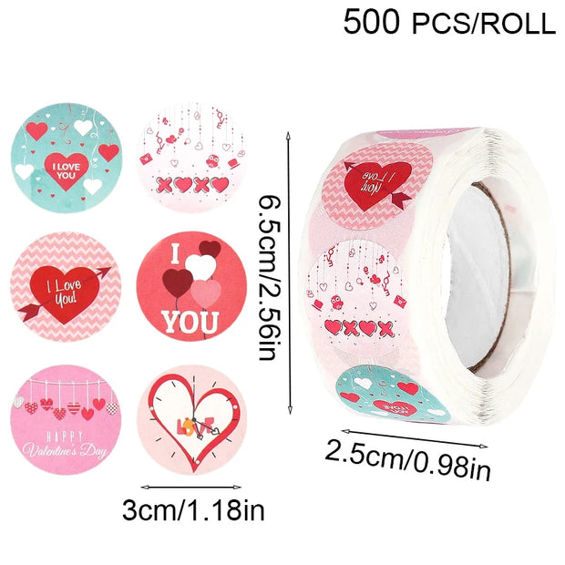 500PC Valentines Day Heart Sticker Candy Bag Seal Label Sticker Scrapbooking Valentines Birthday Wedding Gift Box Bag Decoration