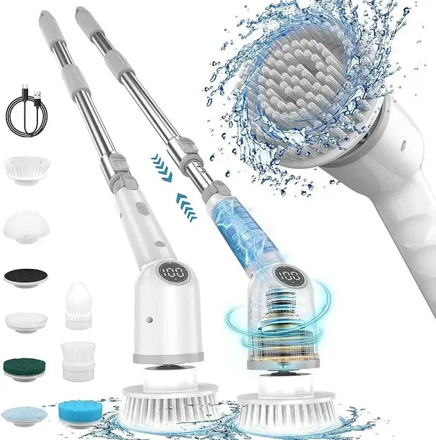 QWElectric Spin Scrubber,IMAXTOP Cordless Cleaning Brush with 8 Replaceable Brush Heads,with Adjustable Shower Cleaner