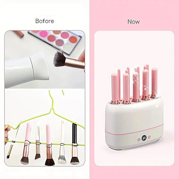 Electric Makeup Brushes Drying Machine 2 in 1 Automatic Electric Makeup Brush Cleaner and Dryer 12 Holes Cosmetic Puff Cleaner