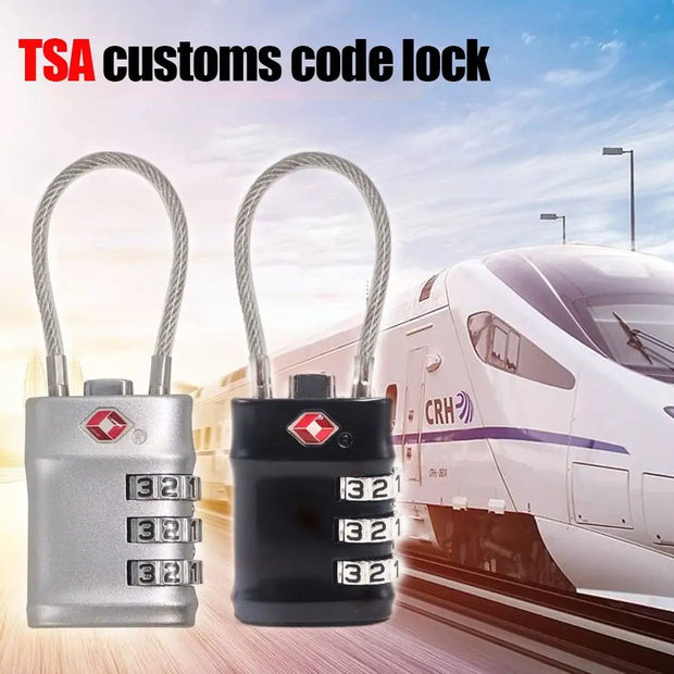 Zinc Alloy Padlock Luggage Suitcase Customs Code Lock Smart Combination Lock Padlock with Steel Cable TSA Customs Lock