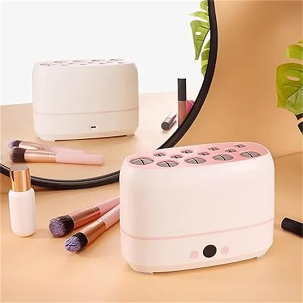 Electric Makeup Brushes Drying Machine 2 in 1 Automatic Electric Makeup Brush Cleaner and Dryer 12 Holes Cosmetic Puff Cleaner