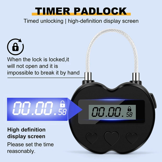 Smart Time Lock LCD Display Time Lock Multifunction Travel Electronic Timer, Waterproof USB Rechargeable Temporary Timer Padlock