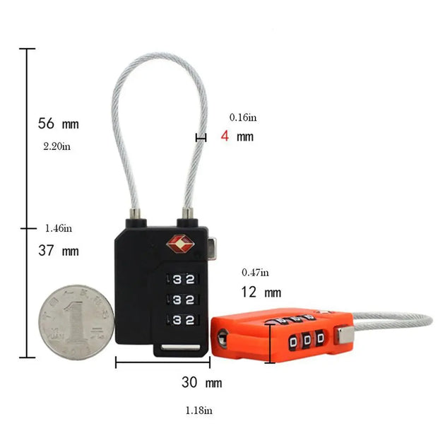 Anti-Theft Cable Luggage Lock Small Padlock Customs Code Lock Padlock with Steel Cable TSA Customs Lock Smart Combination Lock