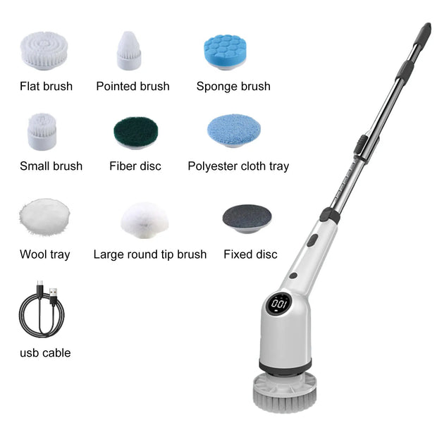 9in1 Wireless Electric Mop Multi-Function LCD Digital Display Home Kitchen Bathroom Handheld Rotating Telescopic Cleaning Brush