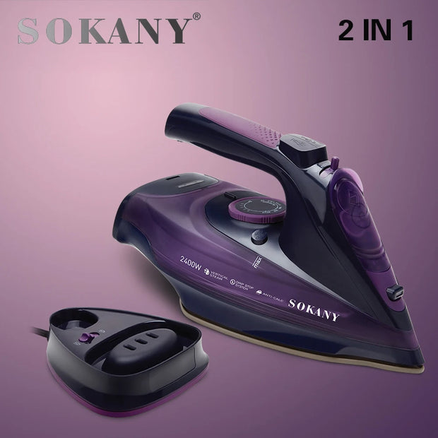 Sokany Powerful 2 in 1 Handheld Corded Cordless 2400W Pressing Iron Electric Steam Iron For Laundry With Self-Cleaning Function