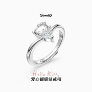 New Y2k Hello Kitty Love Bow Ring Simple Opening Adjustable Ring Sanrio Kitty Cat Rings Cute Cartoon Accessories Valentine Gifts