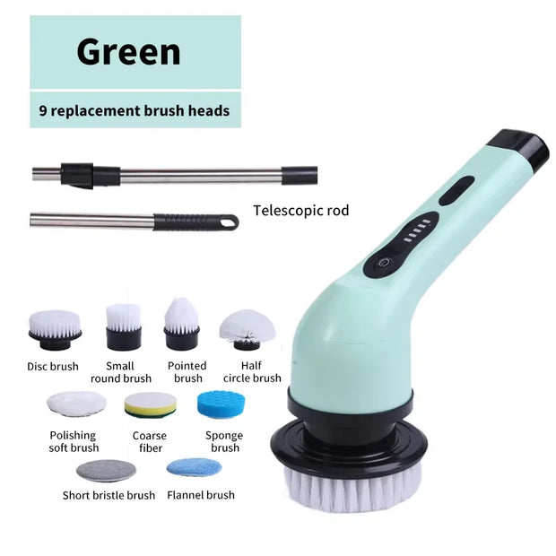 Multifunctional Electric Cleaning Brush 9-in-1 Bathroom Window Kitchen Toilet Automotive Household Rotating Cleaning Machine