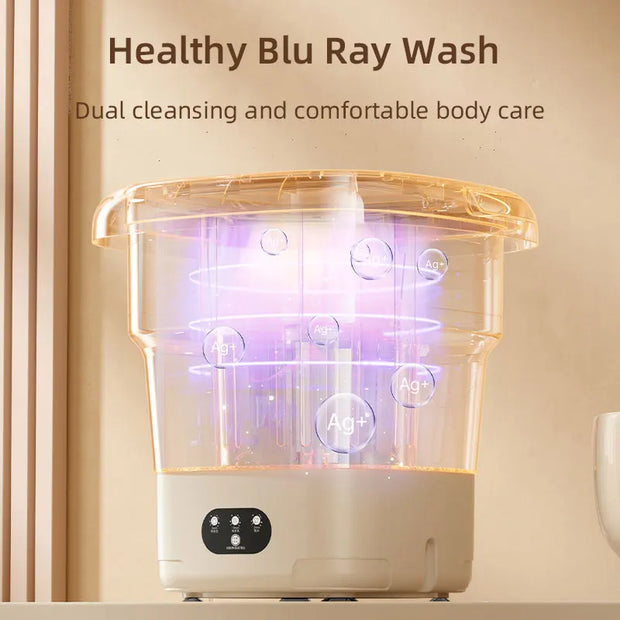 9L Mini Folding Washing Machine, Portable Home Dormitory Underwear Elution Washer,3 Speed, Health Blu Ray Wash