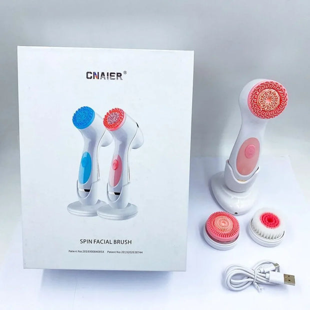 3 in 1 Electric Cleansing Brush Ultrasonic Facial Cleaner Face Massagers Sonic Rotating Cleansing Brush Face Deep Cleansing Tool