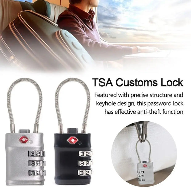 Zinc Alloy Padlock Luggage Suitcase Customs Code Lock Smart Combination Lock Padlock with Steel Cable TSA Customs Lock