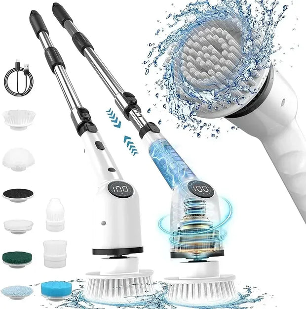 QWElectric Spin Scrubber,IMAXTOP Cordless Cleaning Brush with 8 Replaceable Brush Heads,with Adjustable Shower Cleaner