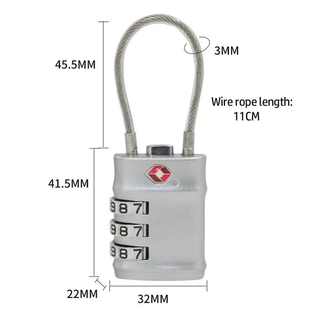 Zinc Alloy Padlock Luggage Suitcase Customs Code Lock Smart Combination Lock Padlock with Steel Cable TSA Customs Lock