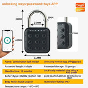 EGFirtor Tuya Smart Home Biometric Digital Padlock IP67 Waterproof Smart Door Lock Cabinet Lock Gym Wardrobe Door Password Lock