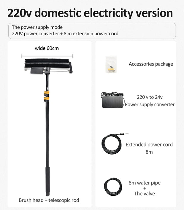 XYT Solar Panel Cleaning Rotating Brush Kit Equipment Machine Cleaner Robot With Water Fed Telescopic Pole