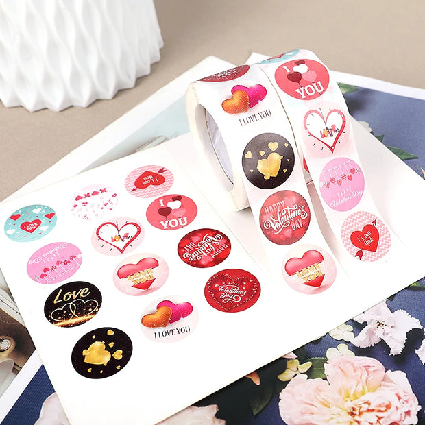 500PC Valentines Day Heart Sticker Candy Bag Seal Label Sticker Scrapbooking Valentines Birthday Wedding Gift Box Bag Decoration