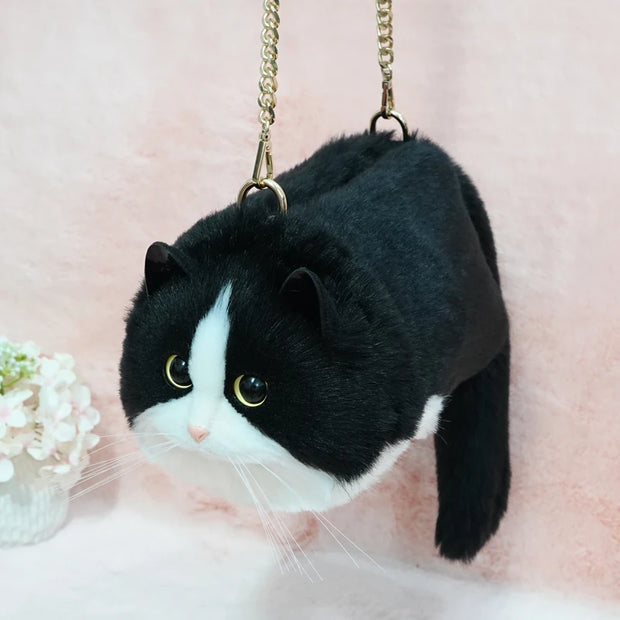 High Quality 2022 NEW Kawaii Novelty Simulation Black And White Cat Crossbody Bag Gift for Girl Valentines Gift Handbag