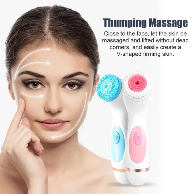 3 in 1 Electric Cleansing Brush Ultrasonic Facial Cleaner Face Massagers Sonic Rotating Cleansing Brush Face Deep Cleansing Tool