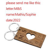 Wooden Engraved Keychain Personalized Date Letter Couple Keychains Customized Product Valentines Day Gift for Boyfriend Keyring