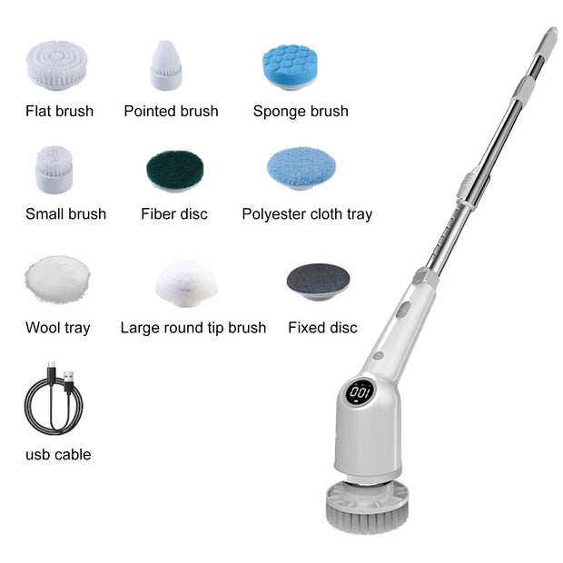 9in1 Wireless Electric Mop Multi-Function LCD Digital Display Home Kitchen Bathroom Handheld Rotating Telescopic Cleaning Brush