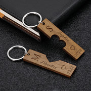 Wooden Engraved Keychain Personalized Date Letter Couple Keychains Customized Product Valentines Day Gift for Boyfriend Keyring