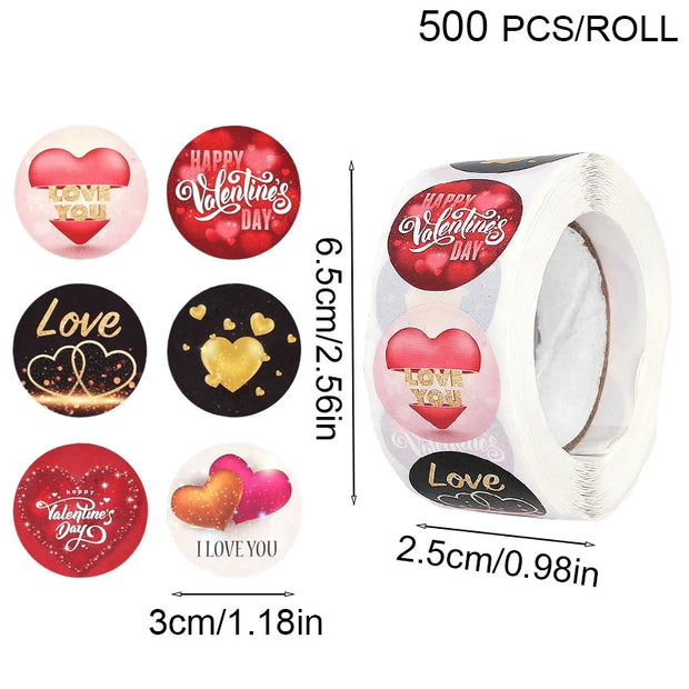 500PC Valentines Day Heart Sticker Candy Bag Seal Label Sticker Scrapbooking Valentines Birthday Wedding Gift Box Bag Decoration