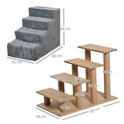 PawHut Four-Step Dog Stairs, With Washable Plush Cover, For High Bed Sofa, Dog Stairs For Small Dog And Cat - Light Grey