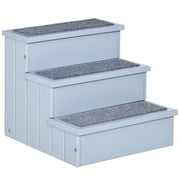 PawHut 3 Step Wooden Dog Steps Pet Stairs For Dogs, Cat Ladder For Bed Couch With Storage Grey