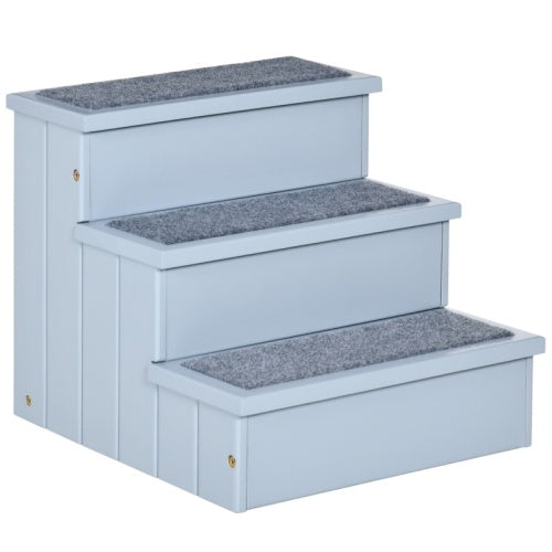 PawHut 3 Step Wooden Dog Steps Pet Stairs For Dogs, Cat Ladder For Bed Couch With Storage Grey