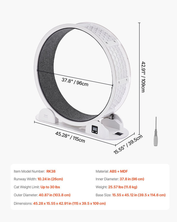 Cat Exercise Wheel With Pedometer 40.8 Cat Treadmill For Pet Health White
