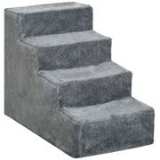 PawHut Four-Step Dog Stairs, With Washable Plush Cover, For High Bed Sofa, Dog Stairs For Small Dog And Cat - Light Grey